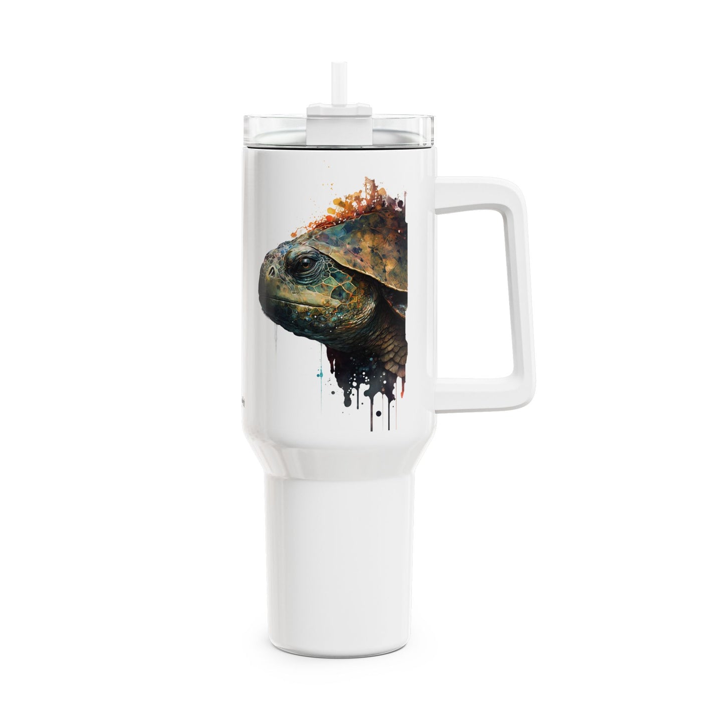 Tumbler-Becher, Edelstahl, Thermobecher, 1182 ml in weiß, Motiv: Schildkröte-Watercolor