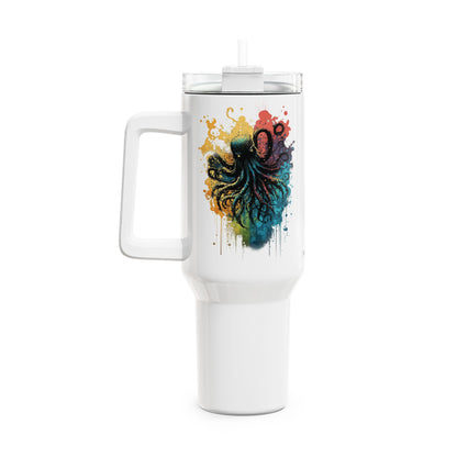 Tumbler-Becher, Edelstahl, Thermobecher, 1182 ml in weiß, Motiv: Oktopus-Splash