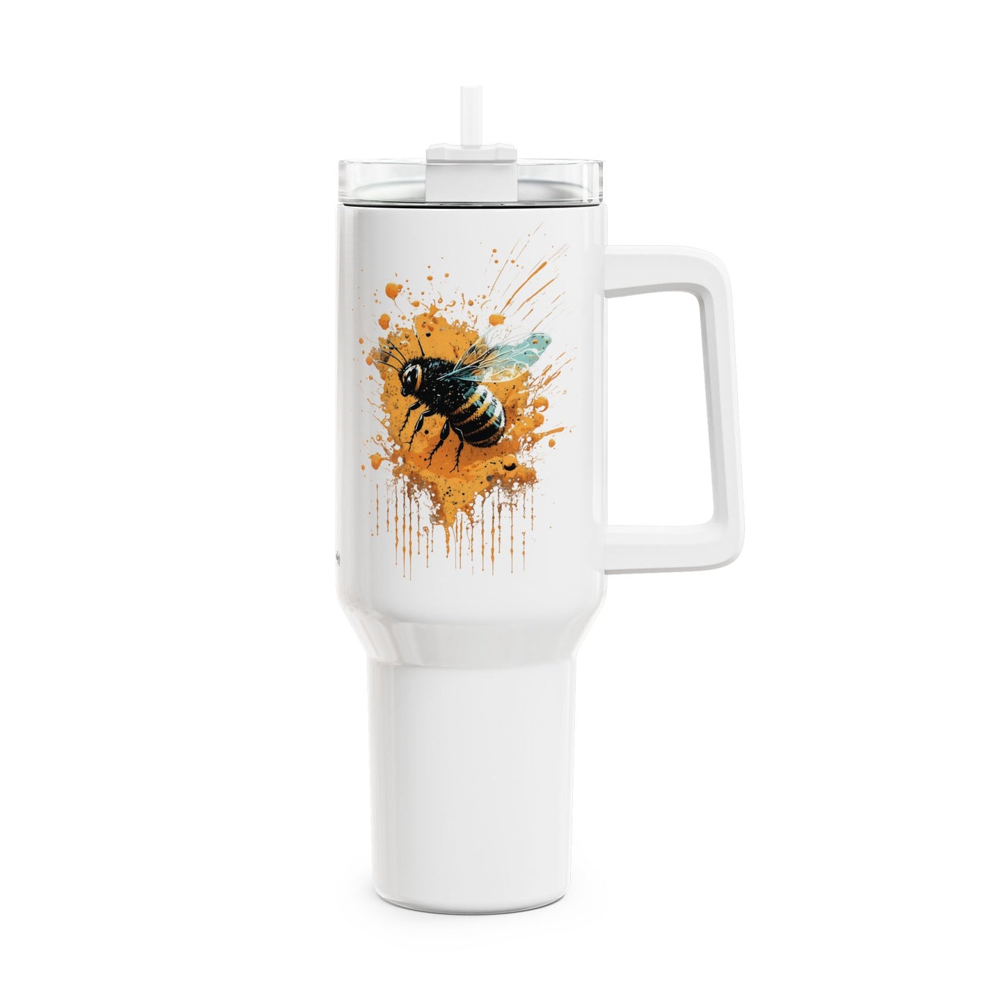 Tumbler-Becher, Edelstahl, Thermobecher, 1182 ml in weiß, Motiv: Biene-Splash