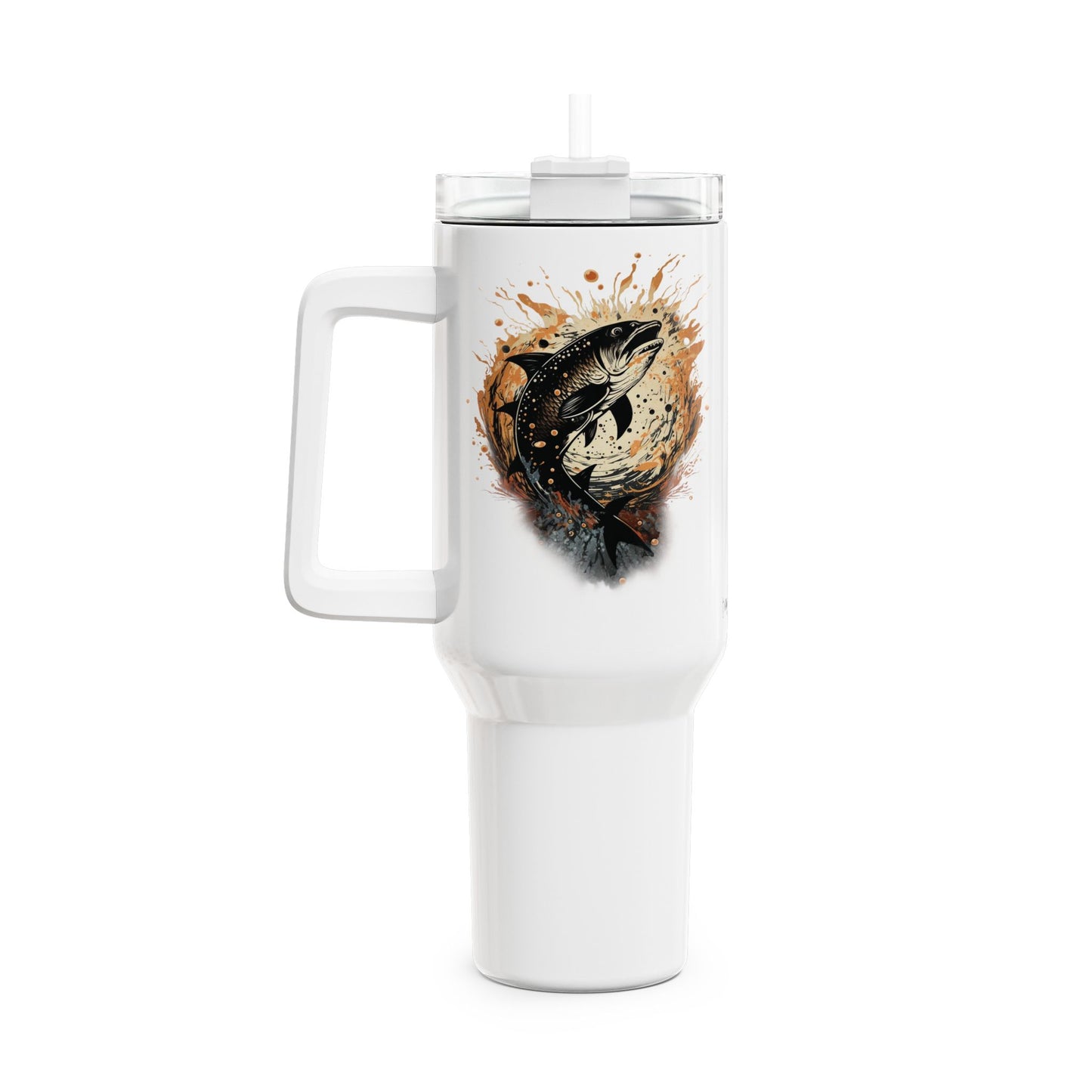 Tumbler-Becher, Edelstahl, Thermobecher, 1182 ml in weiß, Motiv: Fisch-Splash