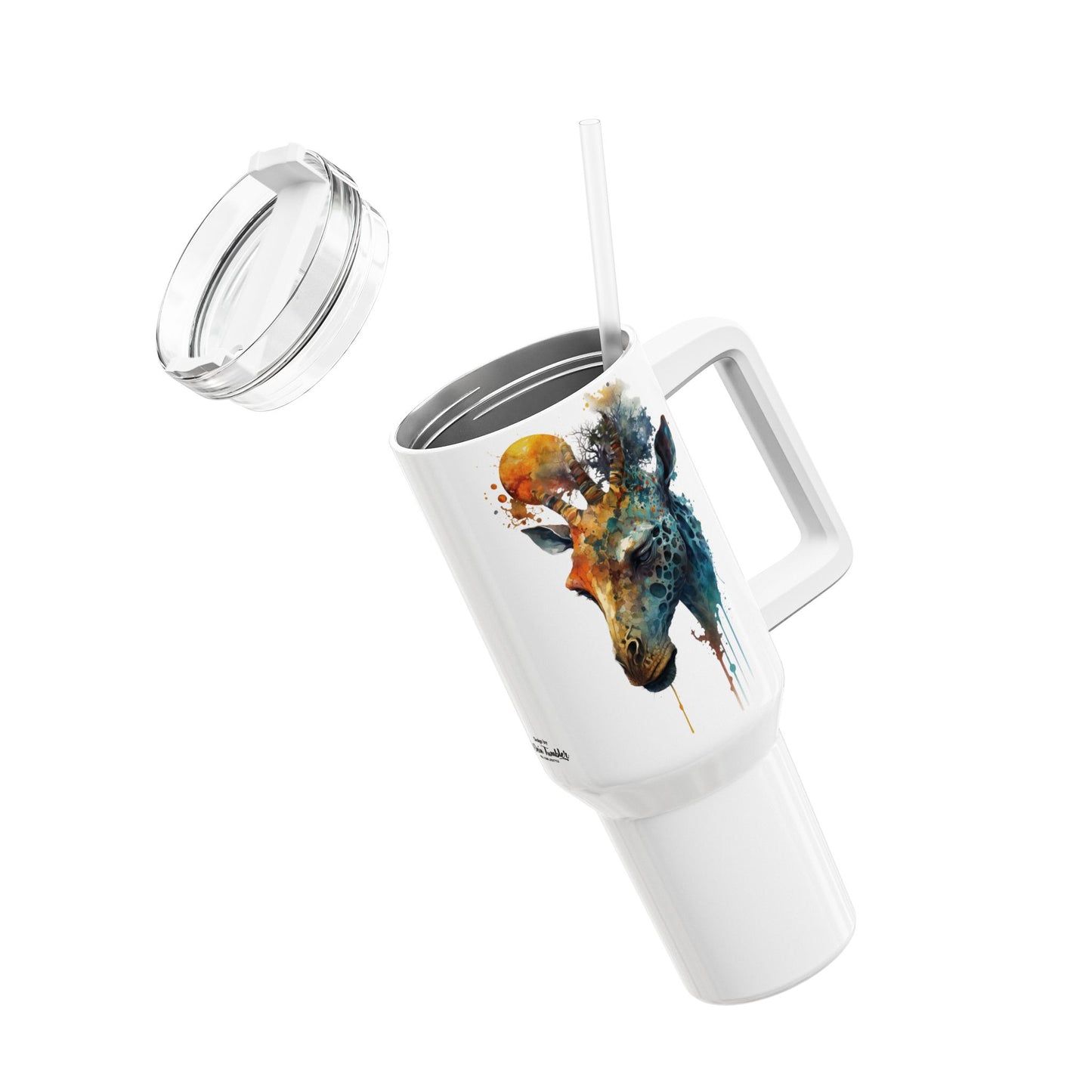 Tumbler-Becher, Edelstahl, Thermobecher, 1182 ml in weiß, Motiv: Giraffe-Watercolor