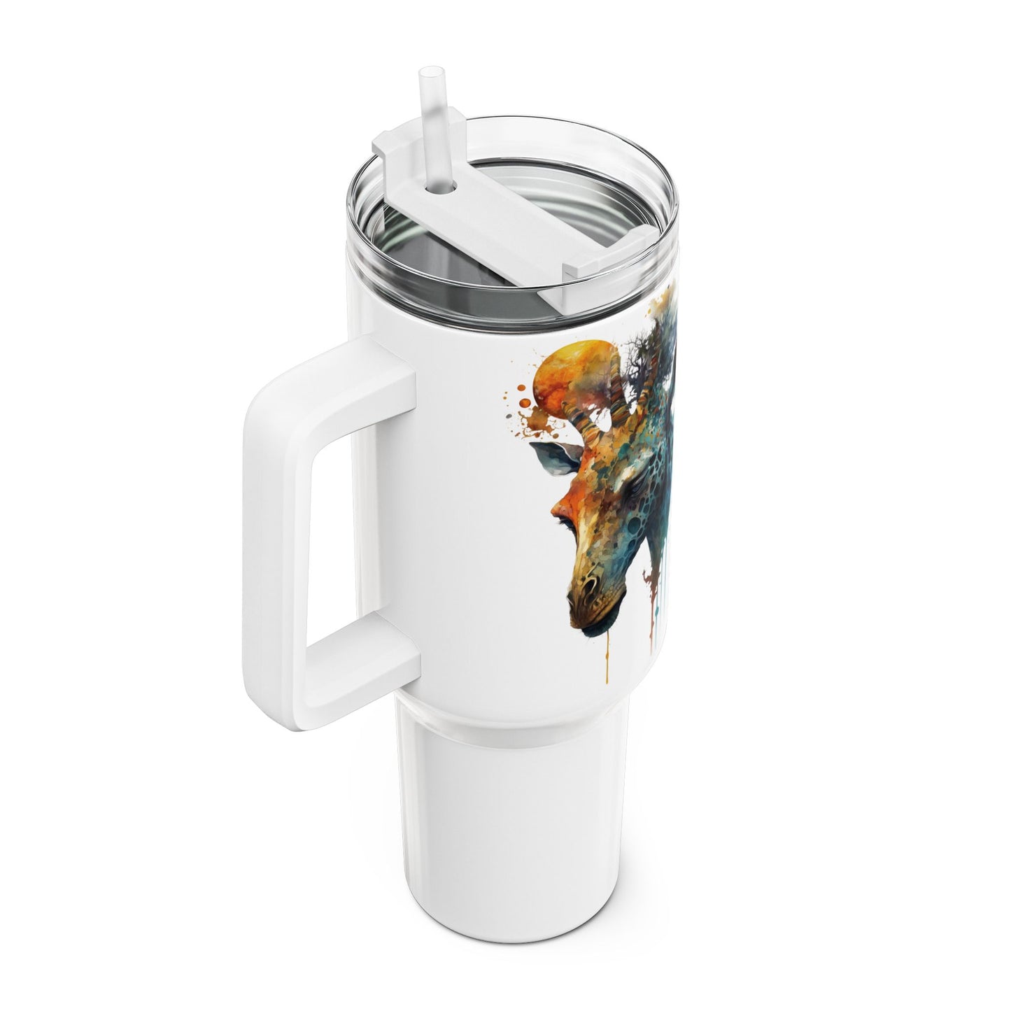 Tumbler-Becher, Edelstahl, Thermobecher, 1182 ml in weiß, Motiv: Giraffe-Watercolor