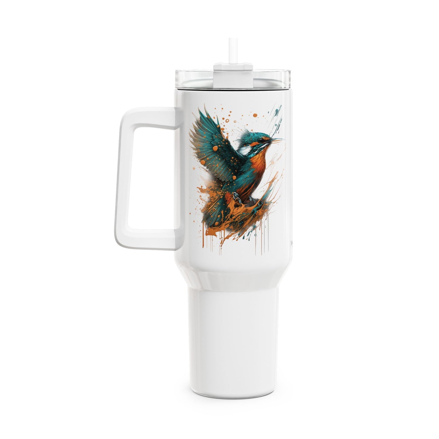 Tumbler-Becher, Edelstahl, Thermobecher, 1182 ml in weiß, Motiv: Eisvogel-Splash