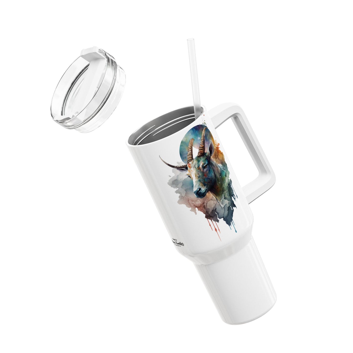 Tumbler-Becher, Edelstahl, Thermobecher, 1182 ml in weiß, Motiv: Ziege-Watercolor