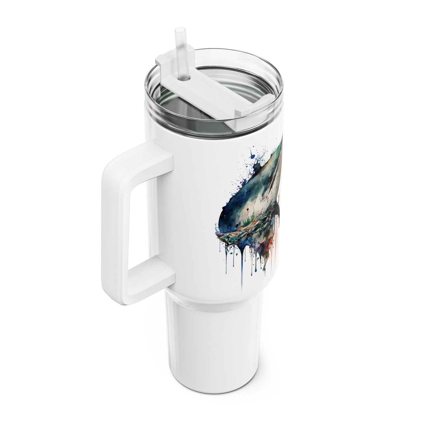 Tumbler-Becher, Edelstahl, Thermobecher, 1182 ml in weiß, Motiv: Wal-Watercolor
