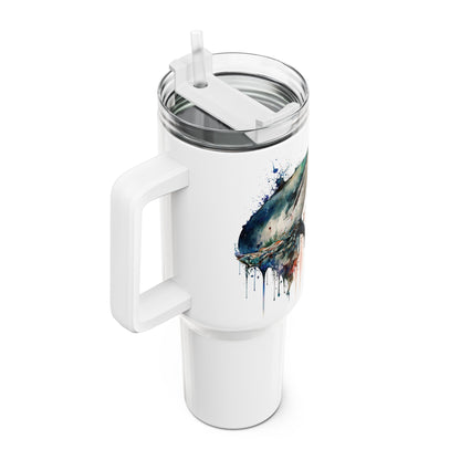 Tumbler-Becher, Edelstahl, Thermobecher, 1182 ml in weiß, Motiv: Wal-Watercolor