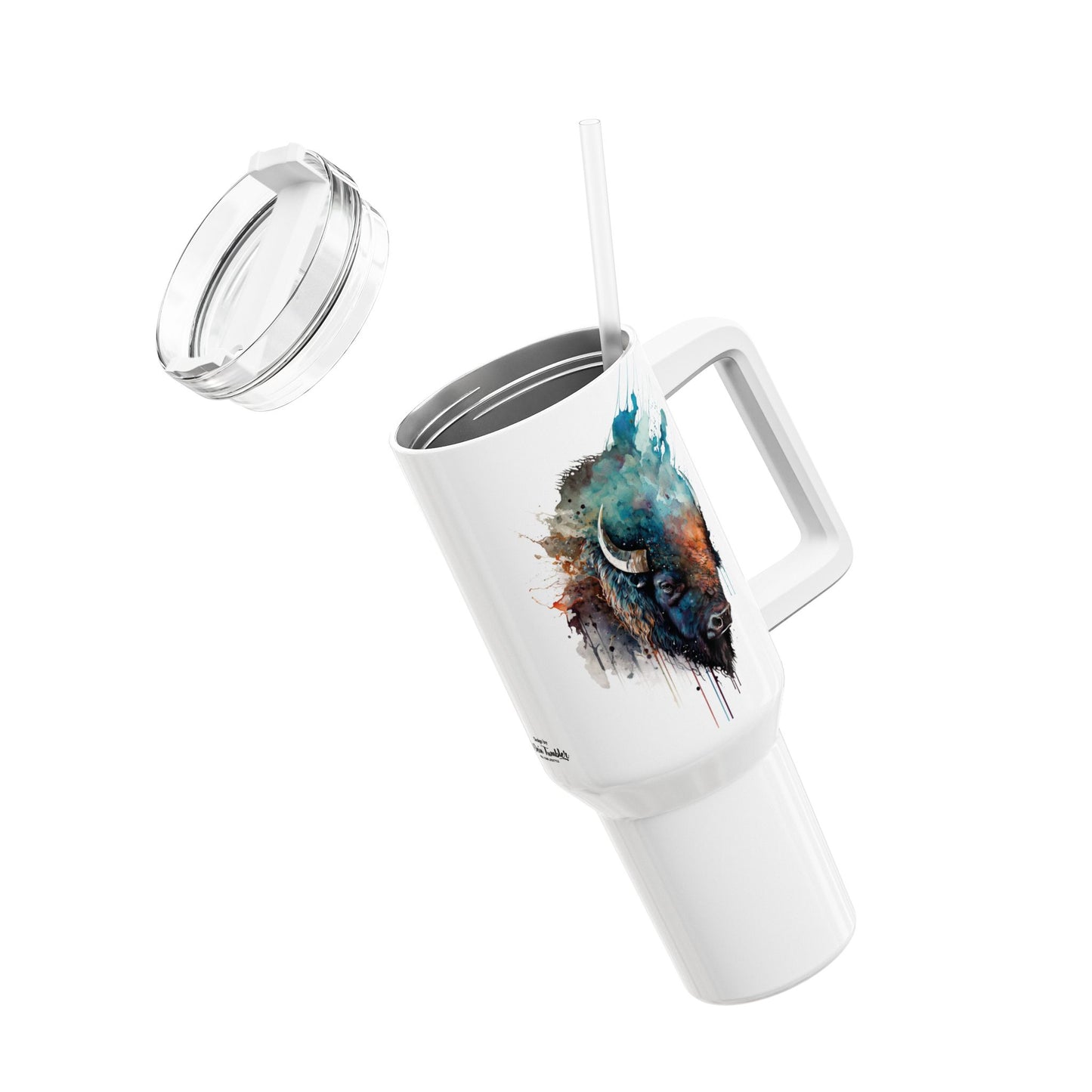 Tumbler-Becher, Edelstahl, Thermobecher, 1182 ml in weiß, Motiv: Bison-Watercolor