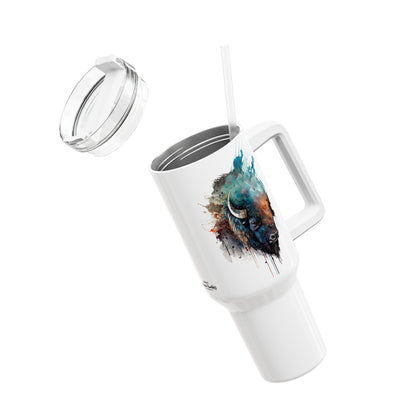 Tumbler-Becher, Edelstahl, Thermobecher, 1182 ml in weiß, Motiv: Bison-Watercolor