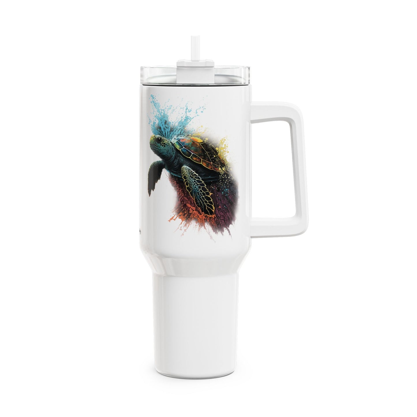 Tumbler-Becher, Edelstahl, Thermobecher, 1182 ml in weiß, Motiv: Schildkröte-Splash