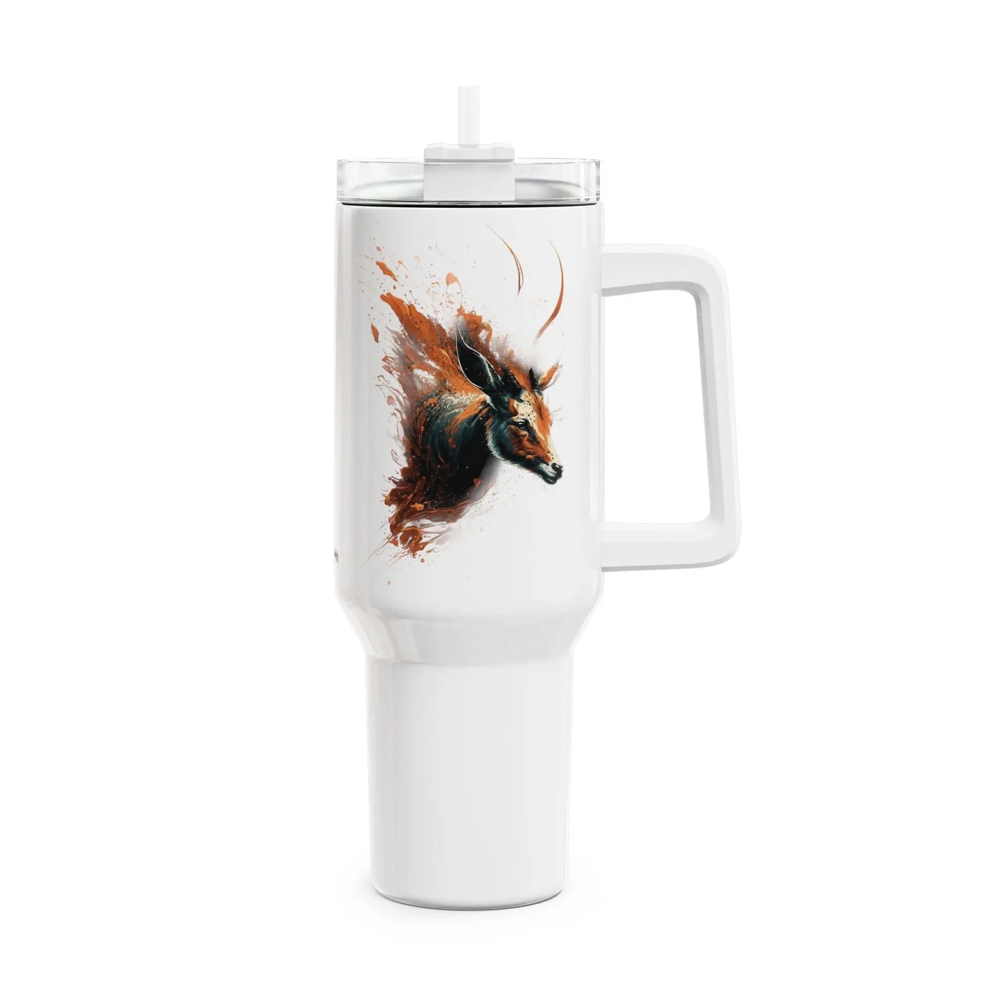 Tumbler-Becher, Edelstahl, Thermobecher, 1182 ml in weiß, Motiv: Antilope-Splash Printify