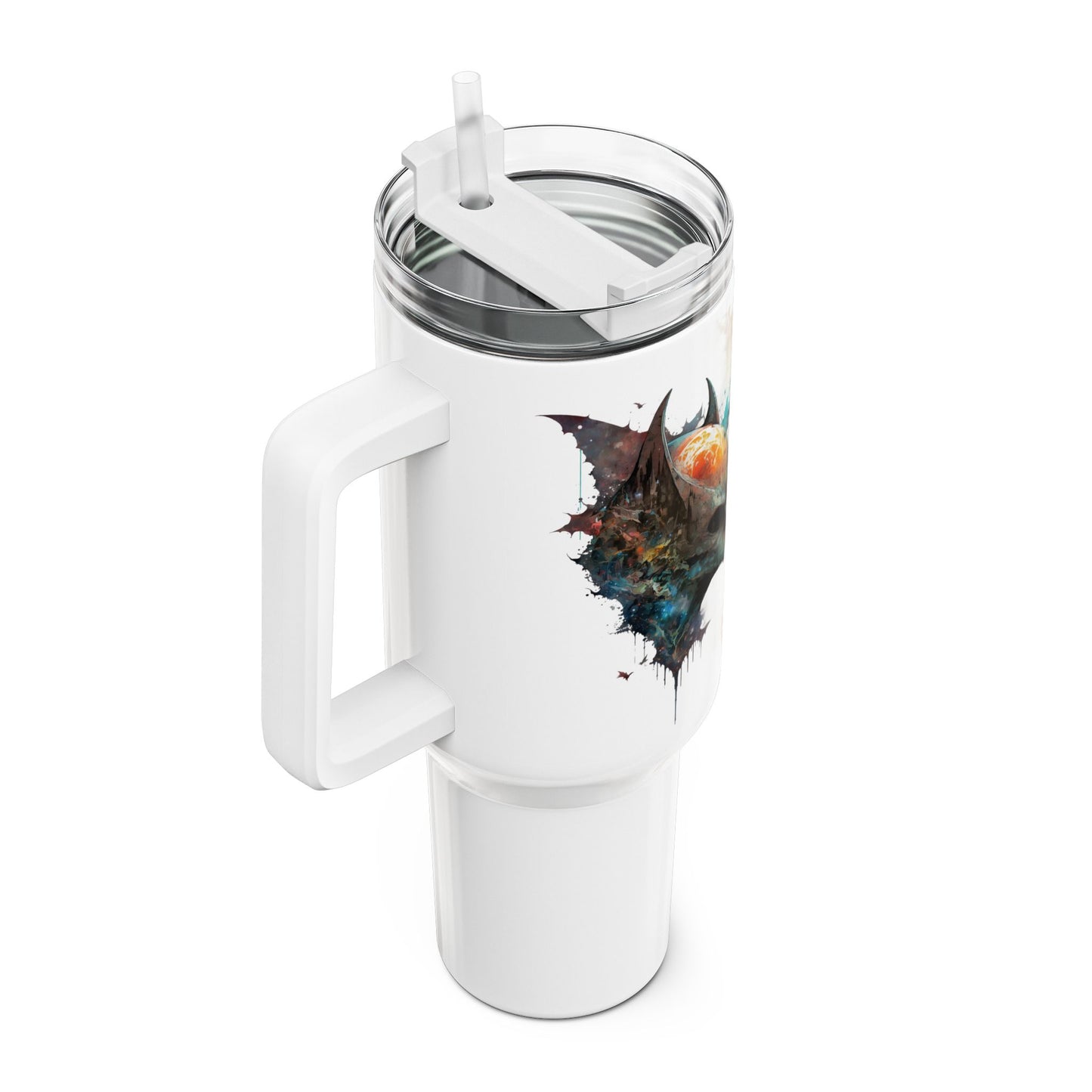Tumbler-Becher, Edelstahl, Thermobecher, 1182 ml in weiß, Motiv: Fledermaus-Watercolor