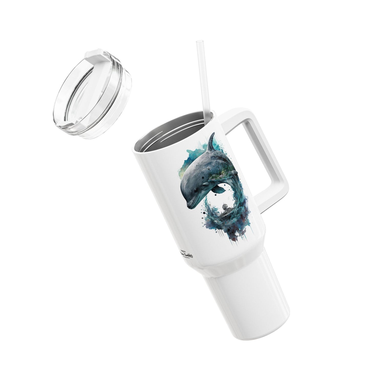 Tumbler-Becher, Edelstahl, Thermobecher, 1182 ml in weiß, Motiv: Delfin-Watercolor