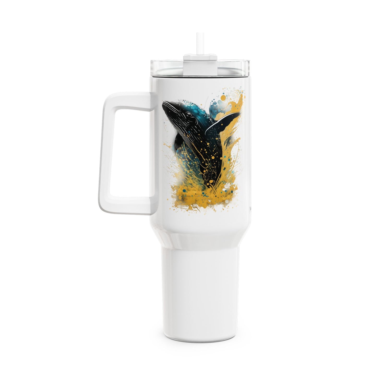Tumbler-Becher, Edelstahl, Thermobecher, 1182 ml in weiß, Motiv: Wal-Splash