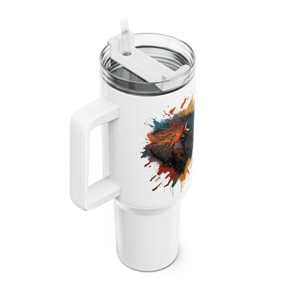 Tumbler-Becher, Edelstahl, Thermobecher, 1182 ml in weiß, Motiv: Bison-Splash