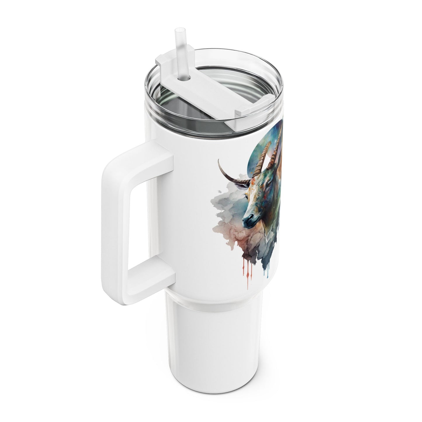Tumbler-Becher, Edelstahl, Thermobecher, 1182 ml in weiß, Motiv: Ziege-Watercolor
