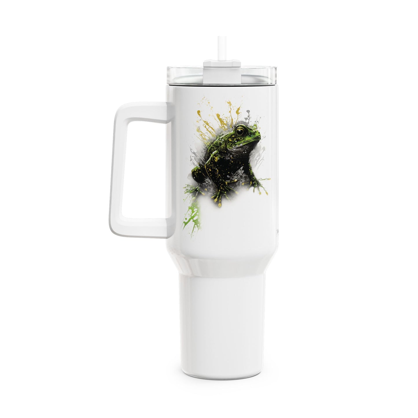 Tumbler-Becher, Edelstahl, Thermobecher, 1182 ml in weiß, Motiv: Frosch-Splash