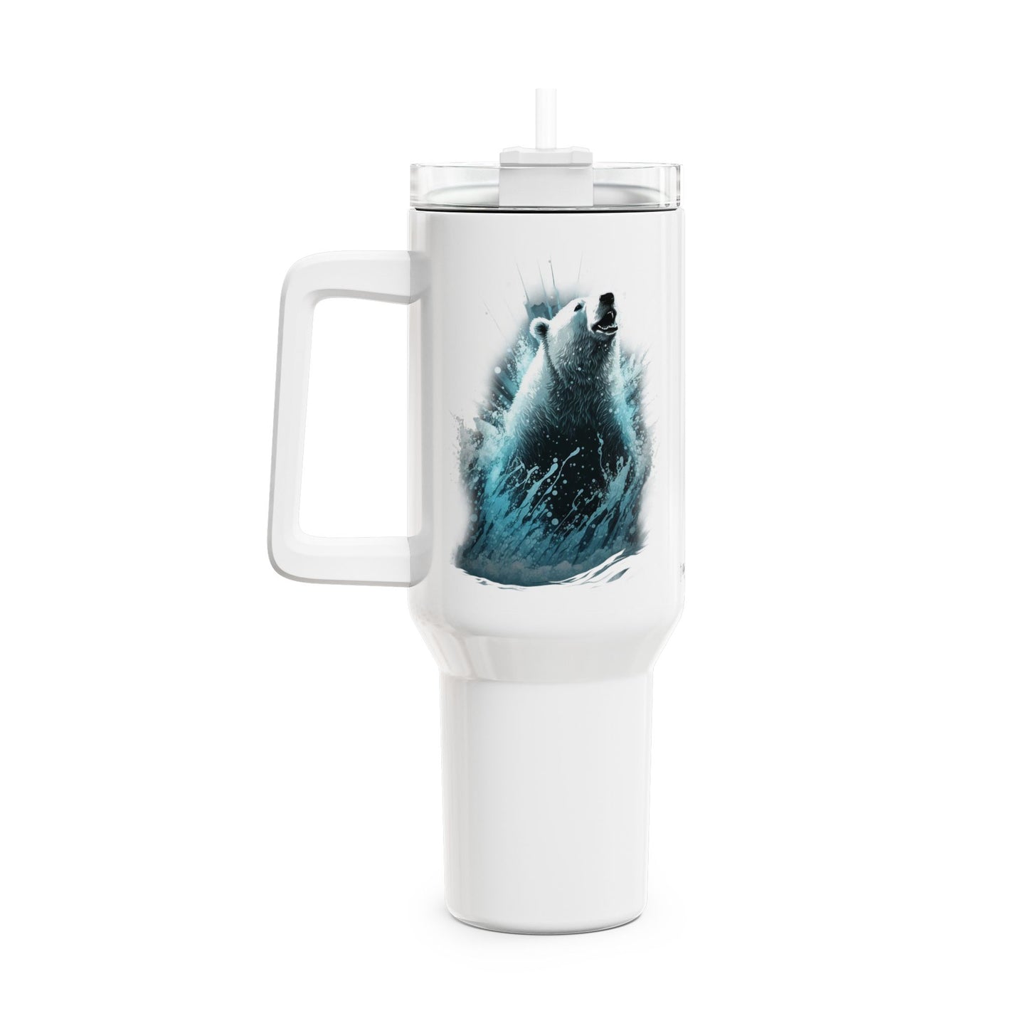 Tumbler-Becher, Edelstahl, Thermobecher, 1182 ml in weiß, Motiv: Eisbär-Splash