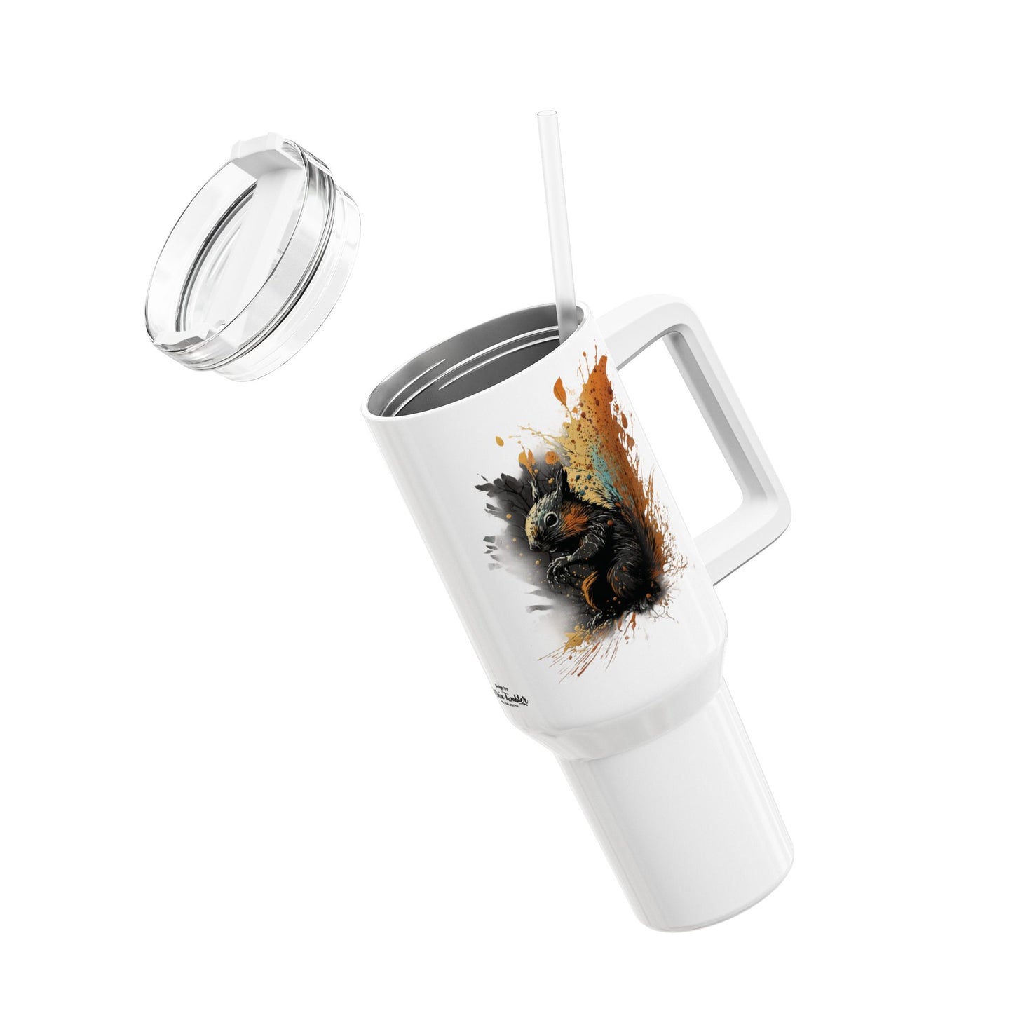 Tumbler-Becher, Edelstahl, Thermobecher, 1182 ml in weiß, Motiv: Eichhörnchen-Splash