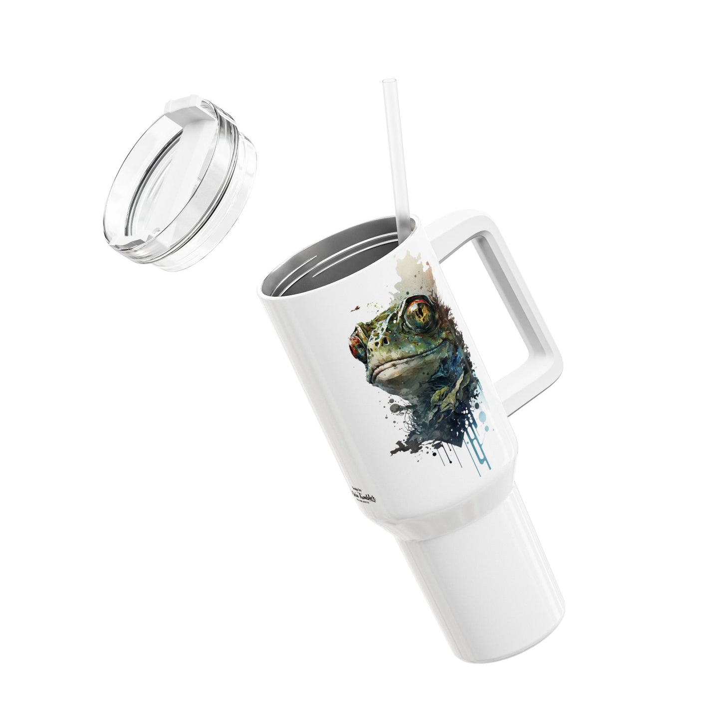 Tumbler-Becher, Edelstahl, Thermobecher, 1182 ml in weiß, Motiv: Frosch-Watercolor