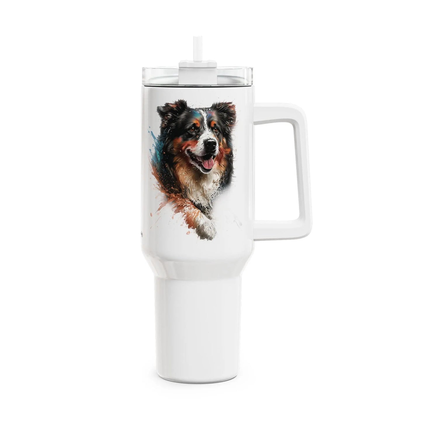 Tumbler-Becher, Edelstahl, Thermobecher, 1182 ml in weiß, Motiv: Australian Shephard-Splash Printify