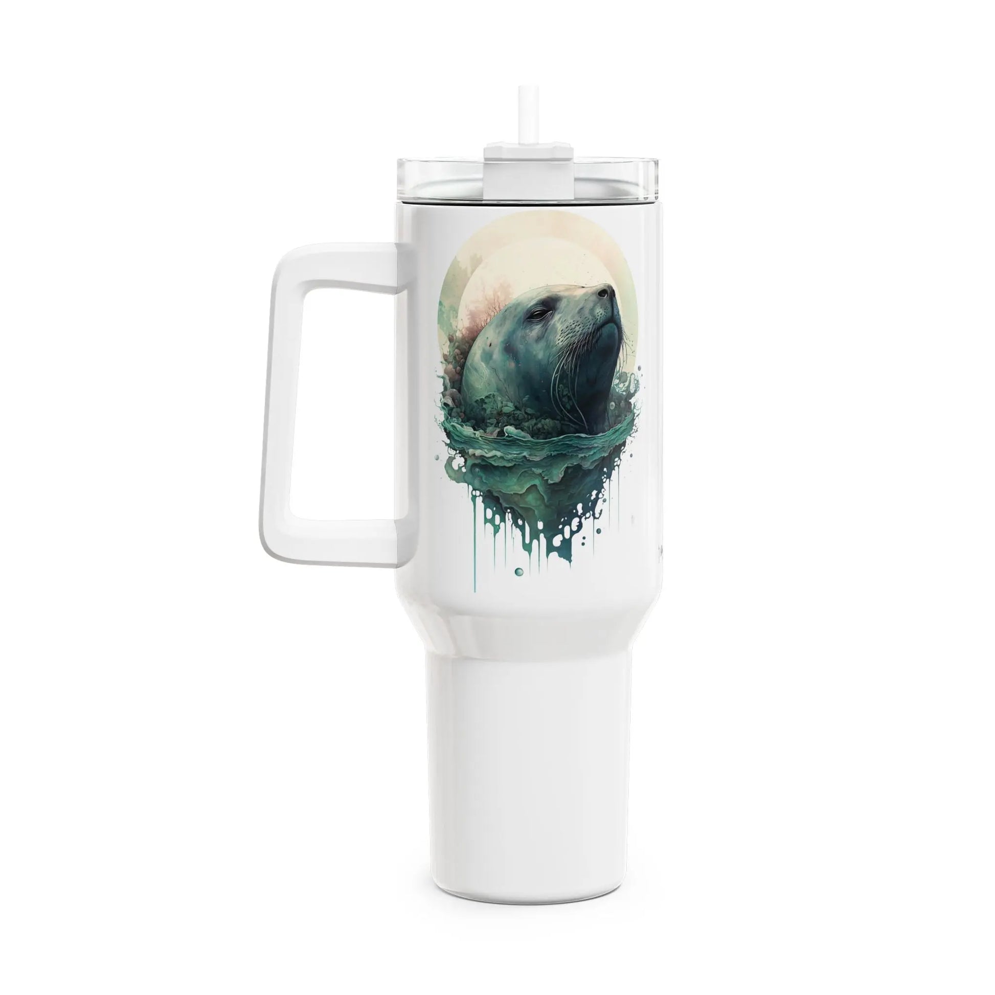 Tumbler-Becher, Edelstahl, Thermobecher, 1182 ml in weiß, Motiv: Seelöwe-Watercolor Printify