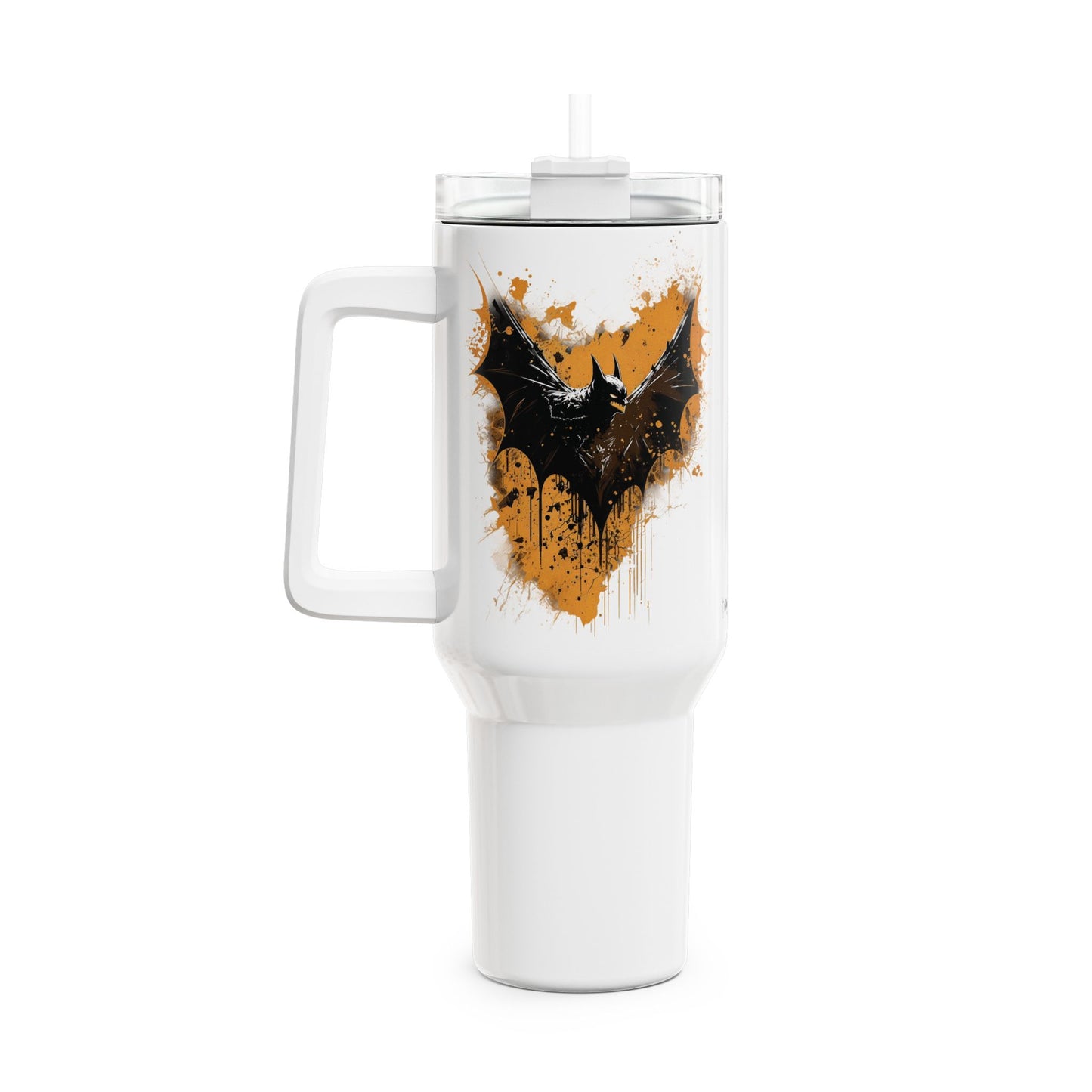 Tumbler-Becher, Edelstahl, Thermobecher, 1182 ml in weiß, Motiv: Fledermaus-Splash