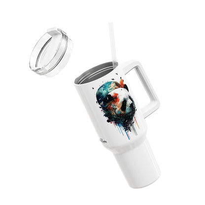 Tumbler-Becher, Edelstahl, Thermobecher, 1182 ml in weiß, Motiv: Pandabär-Watercolor