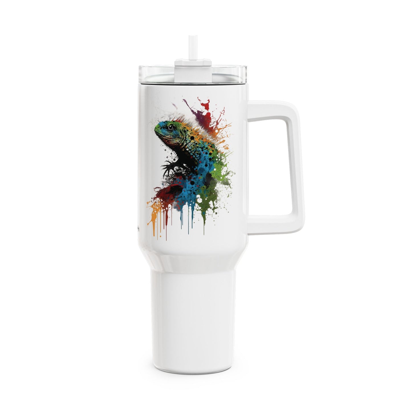 Tumbler-Becher, Edelstahl, Thermobecher, 1182 ml in weiß, Motiv: Eidechse-Watercolor