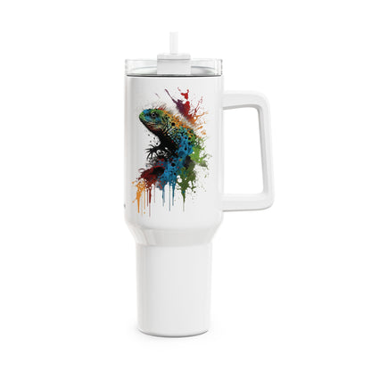 Tumbler-Becher, Edelstahl, Thermobecher, 1182 ml in weiß, Motiv: Eidechse-Watercolor