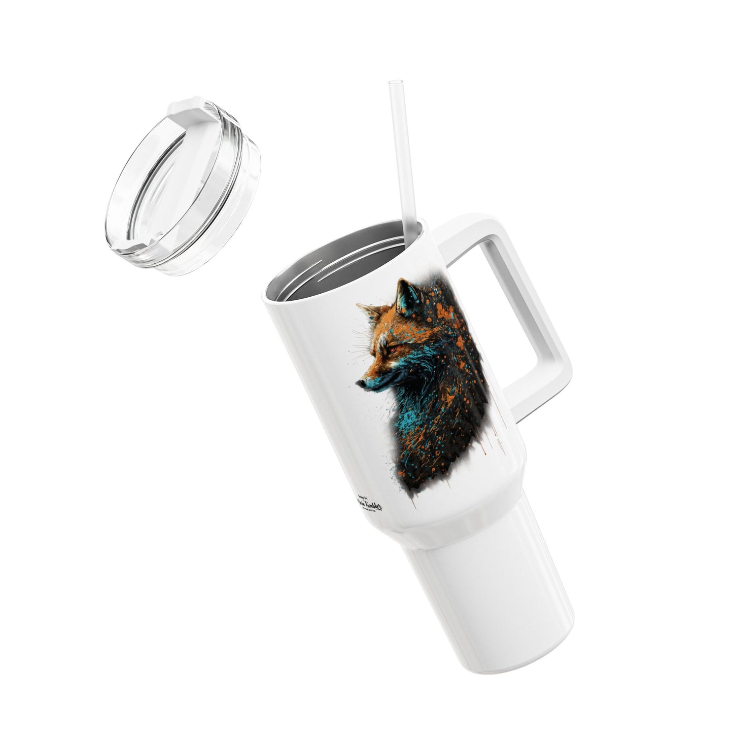 Tumbler-Becher, Edelstahl, Thermobecher, 1182 ml in weiß, Motiv: Fuchs-Splash
