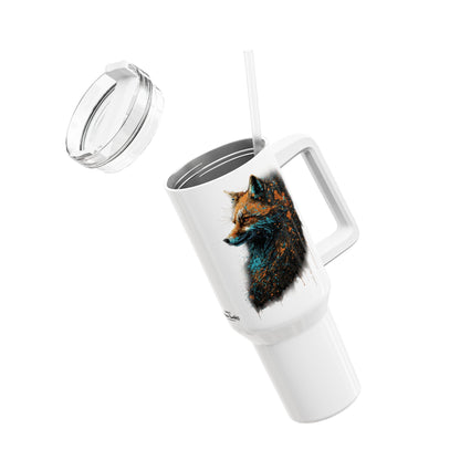 Tumbler-Becher, Edelstahl, Thermobecher, 1182 ml in weiß, Motiv: Fuchs-Splash