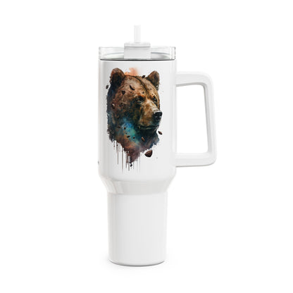 Tumbler-Becher, Edelstahl, Thermobecher, 1182 ml in weiß, Motiv: Braunbär-Watercolor