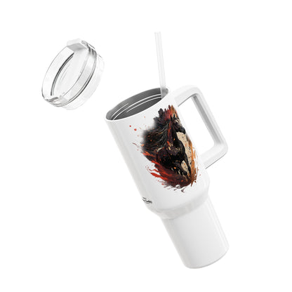 Tumbler-Becher, Edelstahl, Thermobecher, 1182 ml in weiß, Motiv: Pferd-Splash