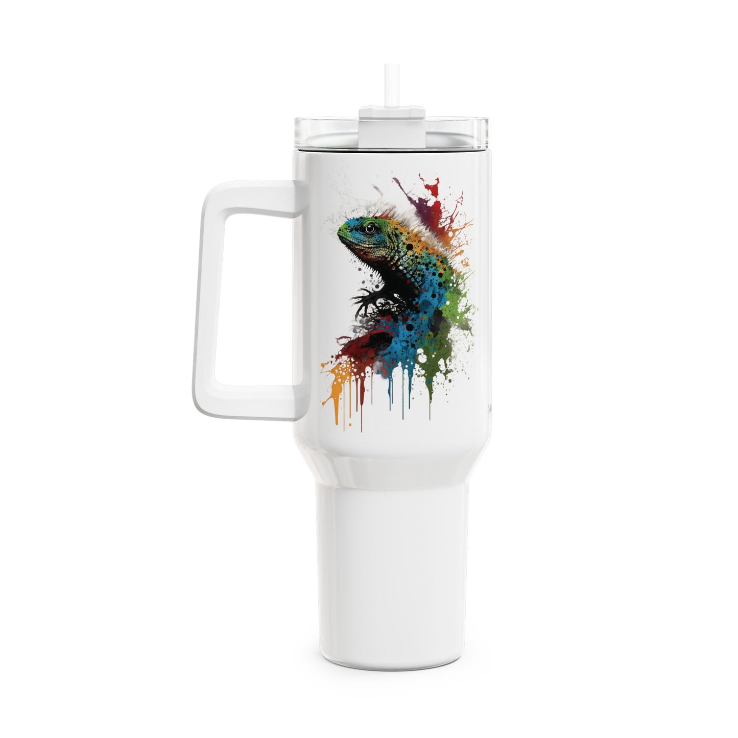 Tumbler-Becher, Edelstahl, Thermobecher, 1182 ml in weiß, Motiv: Eidechse-Watercolor