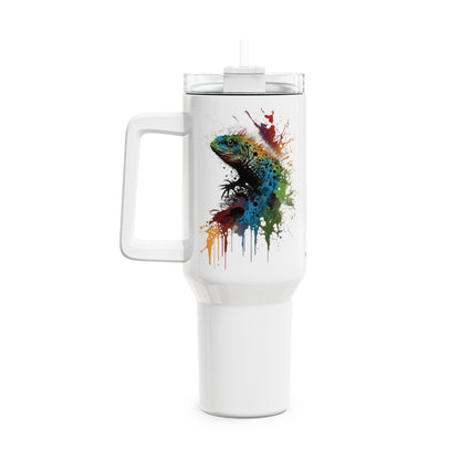 Tumbler-Becher, Edelstahl, Thermobecher, 1182 ml in weiß, Motiv: Eidechse-Watercolor
