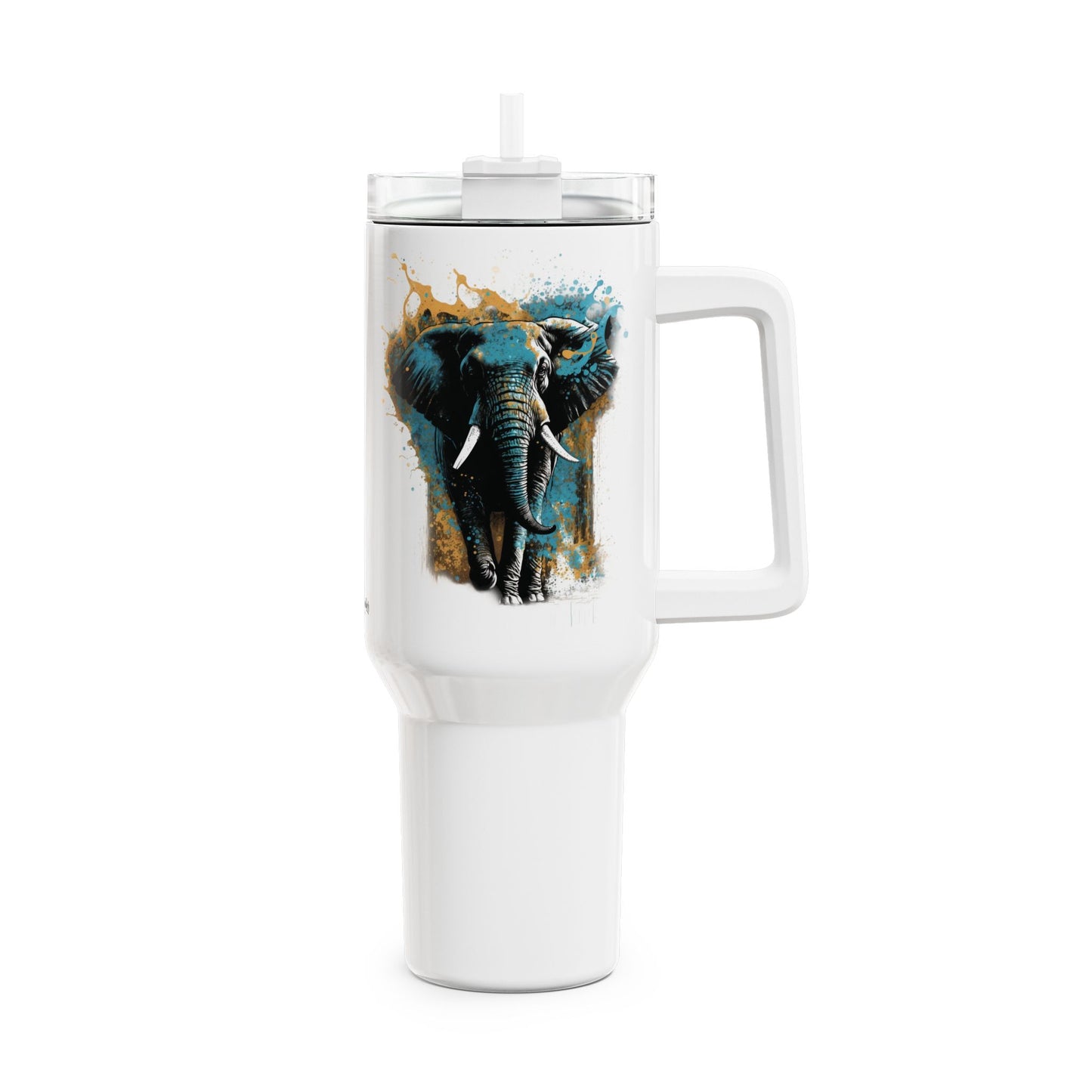 Tumbler-Becher, Edelstahl, Thermobecher, 1182 ml in weiß, Motiv: Elefant-Splash