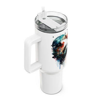 Tumbler-Becher, Edelstahl, Thermobecher, 1182 ml in weiß, Motiv: Pandabär-Watercolor