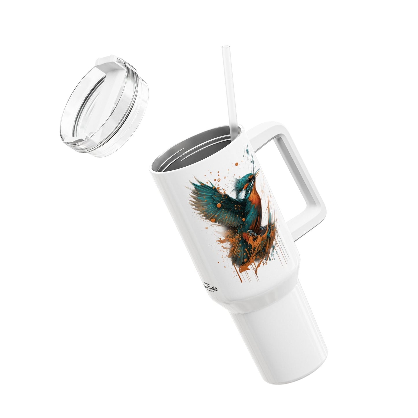 Tumbler-Becher, Edelstahl, Thermobecher, 1182 ml in weiß, Motiv: Eisvogel-Splash