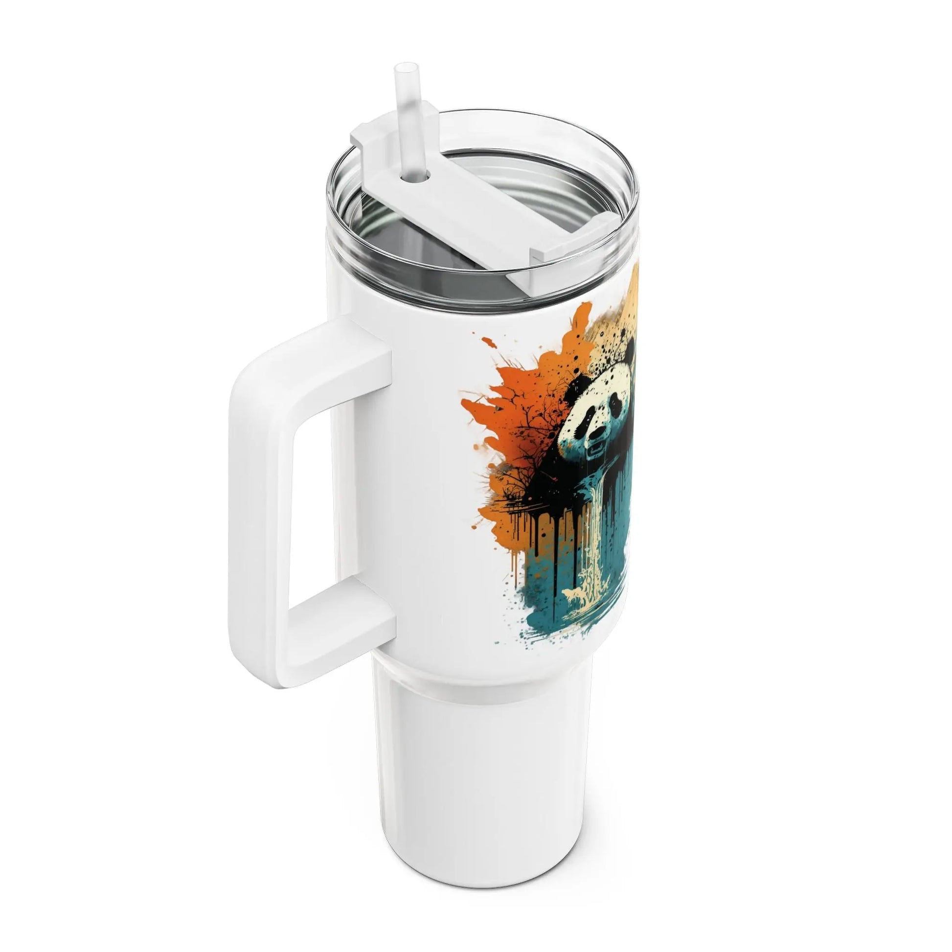 Tumbler-Becher, Edelstahl, Thermobecher, 1182 ml in weiß, Motiv: Pandabär-Splash Printify