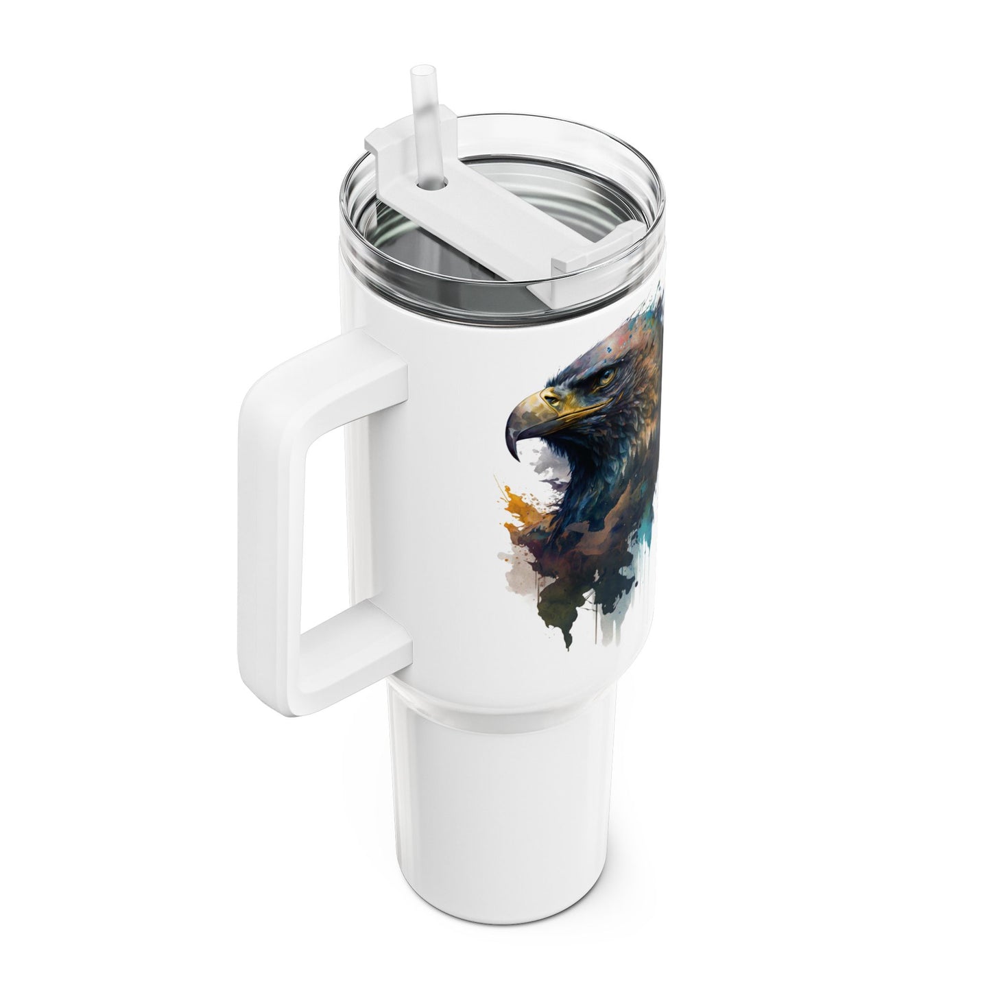 Tumbler-Becher, Edelstahl, Thermobecher, 1182 ml in weiß, Motiv: Adler-Watercolor
