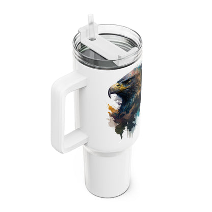 Tumbler-Becher, Edelstahl, Thermobecher, 1182 ml in weiß, Motiv: Adler-Watercolor