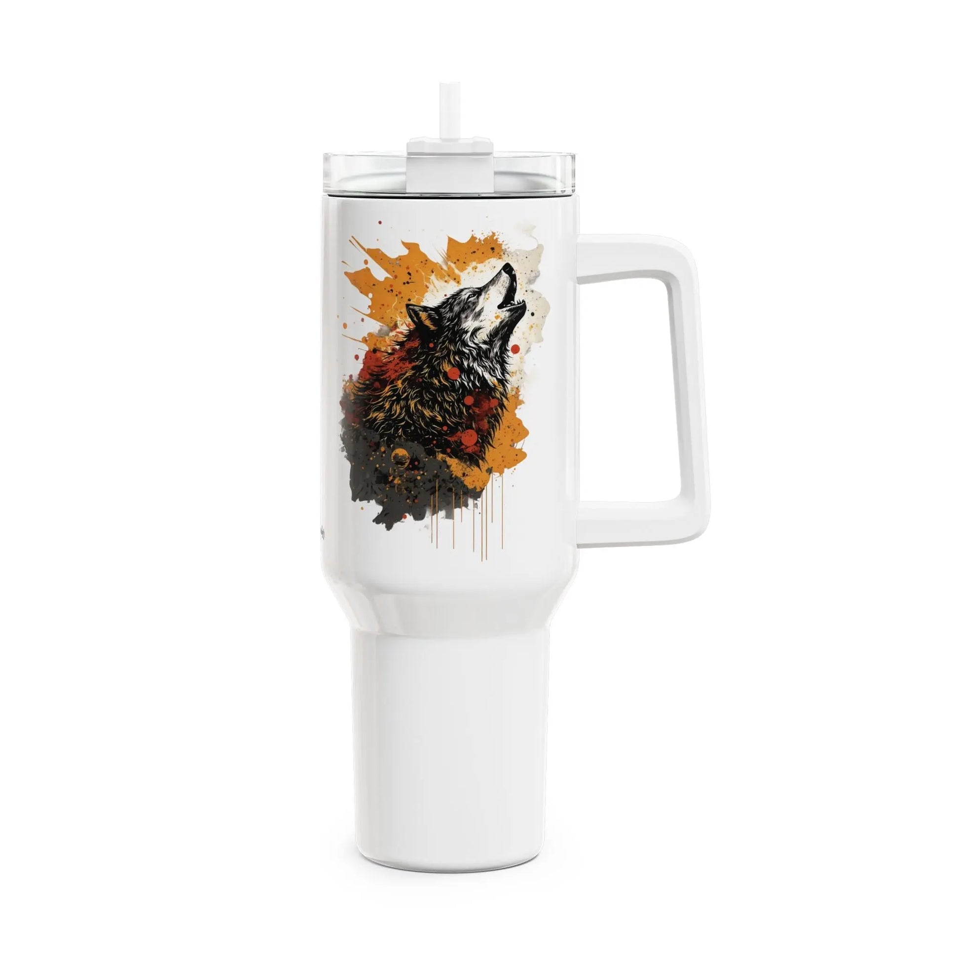 Tumbler-Becher, Edelstahl, Thermobecher, 1182 ml in weiß, Motiv: Wolf-Splash Printify