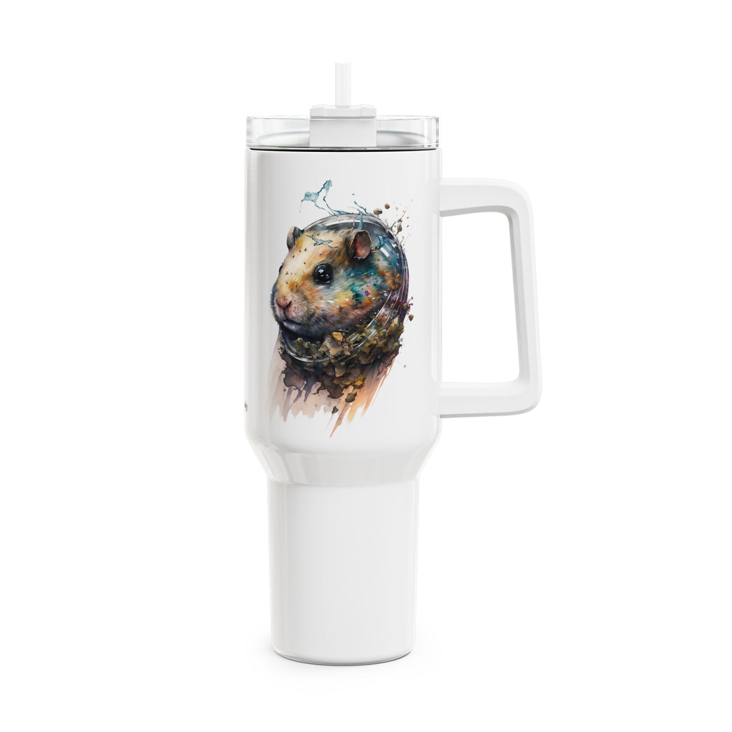 Tumbler-Becher, Edelstahl, Thermobecher, 1182 ml in weiß, Motiv: Hamster-Watercolor