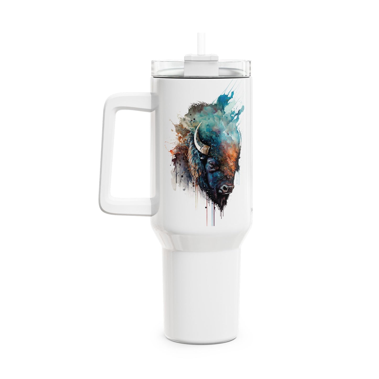 Tumbler-Becher, Edelstahl, Thermobecher, 1182 ml in weiß, Motiv: Bison-Watercolor