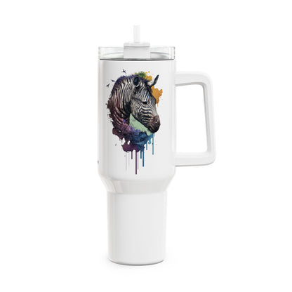 Tumbler-Becher, Edelstahl, Thermobecher, 1182 ml in weiß, Motiv: Zebra-Watercolor