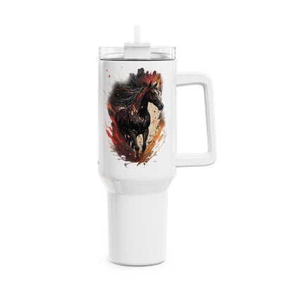 Tumbler-Becher, Edelstahl, Thermobecher, 1182 ml in weiß, Motiv: Pferd-Splash