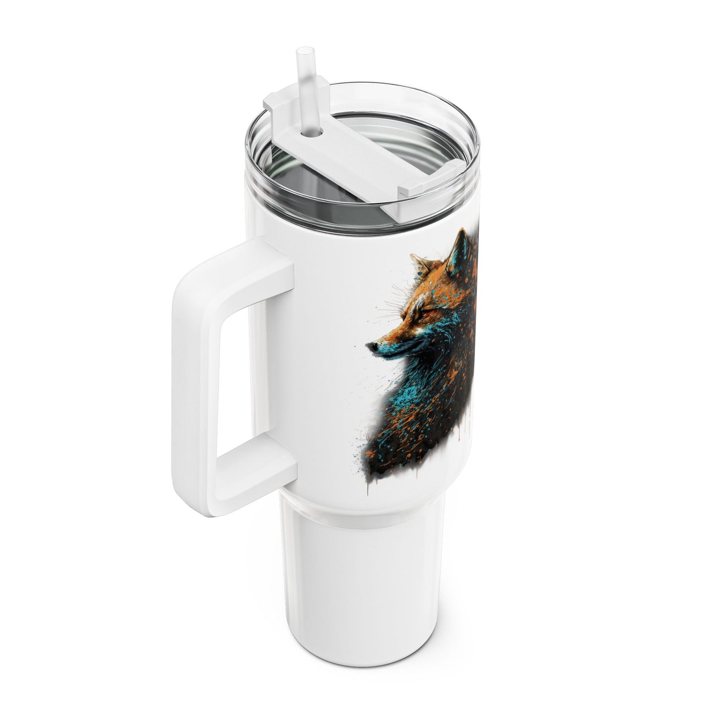 Tumbler-Becher, Edelstahl, Thermobecher, 1182 ml in weiß, Motiv: Fuchs-Splash
