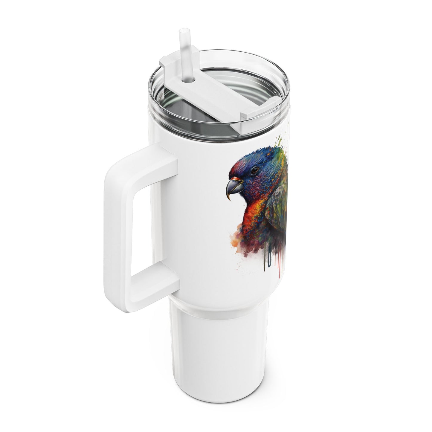 Tumbler-Becher, Edelstahl, Thermobecher, 1182 ml in weiß, Motiv: Regenbogenvogel-Watercolor