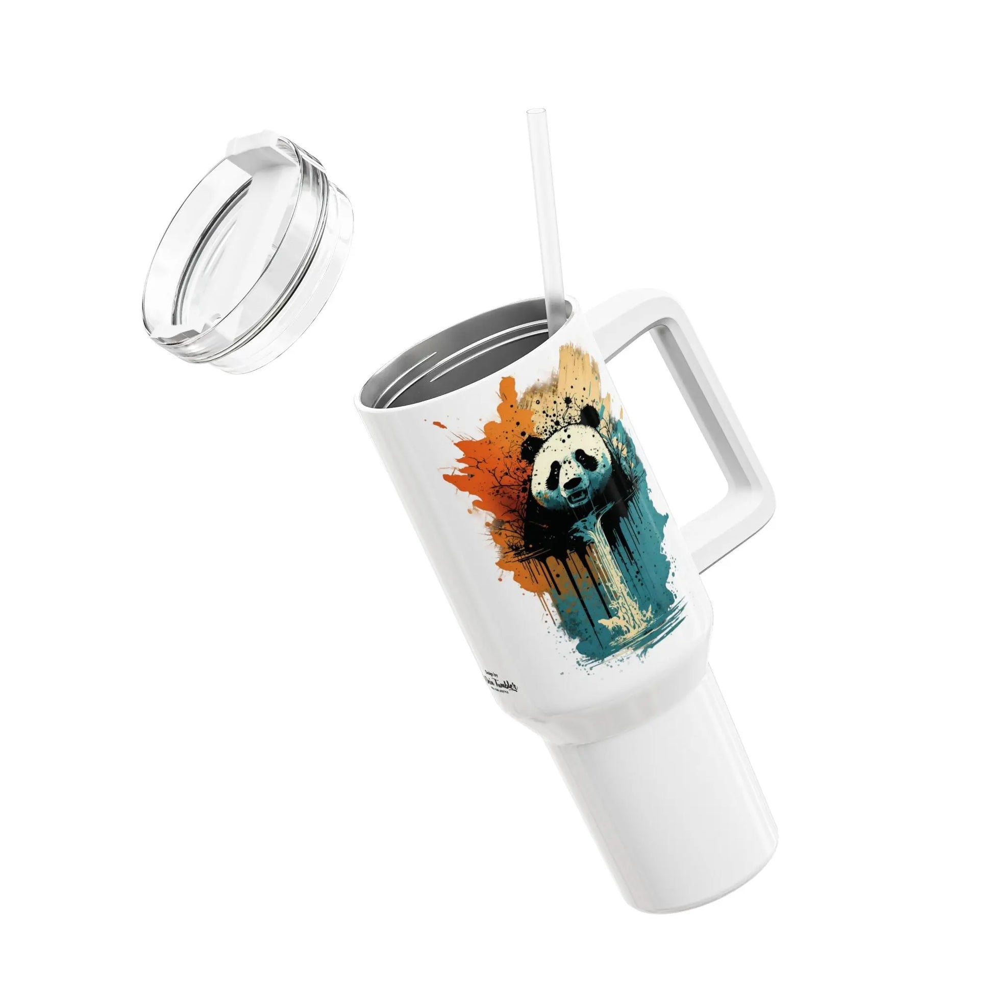 Tumbler-Becher, Edelstahl, Thermobecher, 1182 ml in weiß, Motiv: Pandabär-Splash Printify