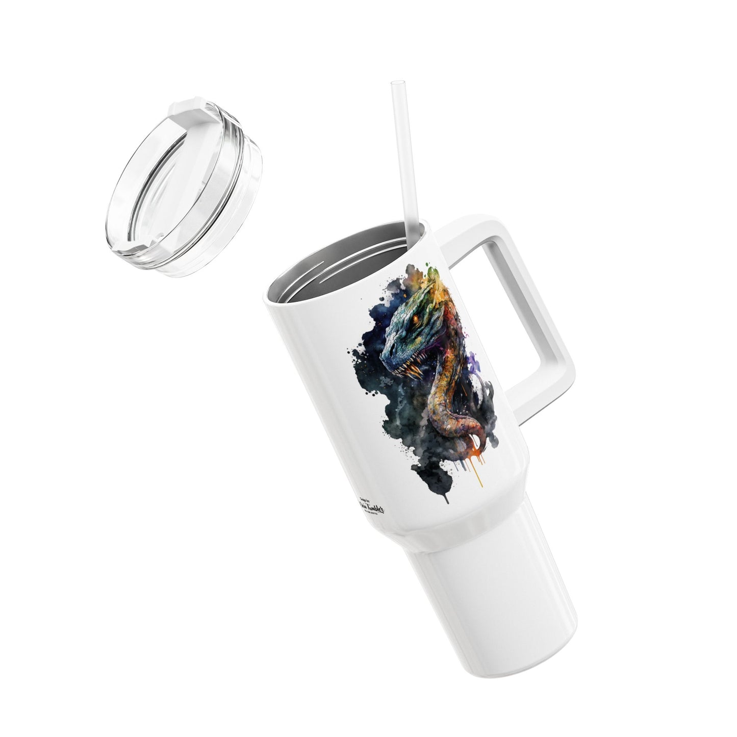 Tumbler-Becher, Edelstahl, Thermobecher, 1182 ml in weiß, Motiv: Drache-Watercolor